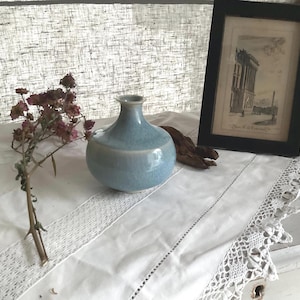Vintage Light Blue Ceramic Soliflore Vase - French Minimalist Decor