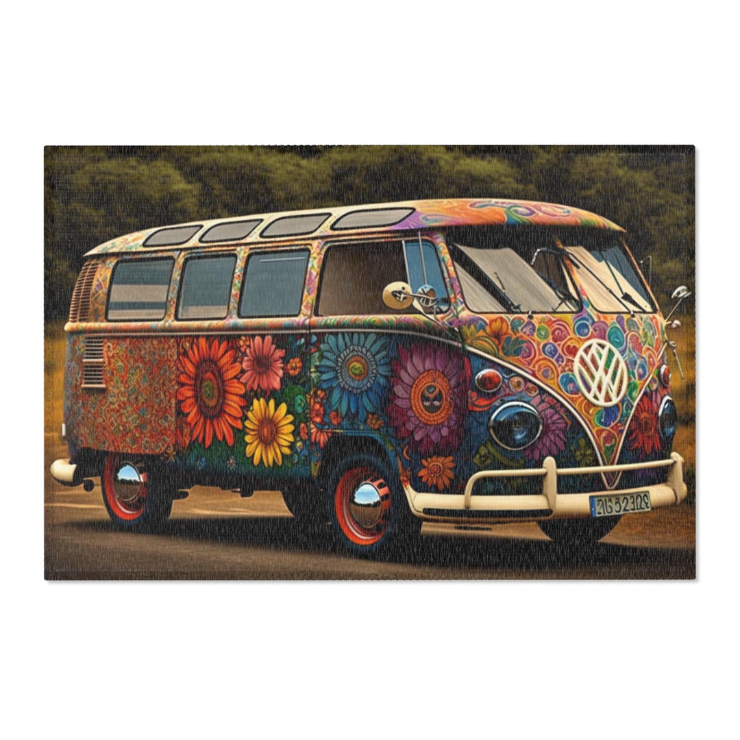 Bus Rug Large Bohemian Vintage VW Bus Area Rug, Colorful Floral Home Decor, Perfect ...