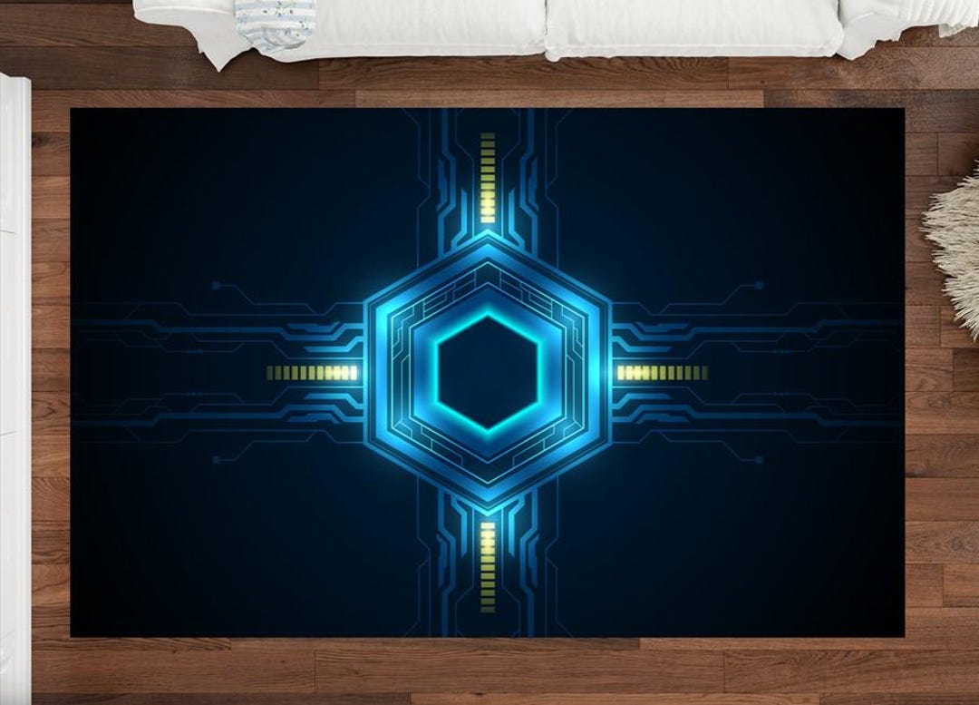 Technology Rug Futuristic Area Rug, Modern Home Decor, Tech-inspired Living Room Mat ...