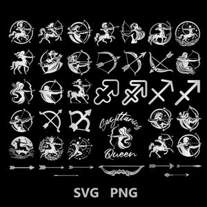 Silver Sagittarius SVG Bundle, Zodiac Sign Theme PNG SVG cut files, Digital Download