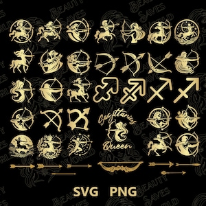 Złoty Strzelec SVG Bundle, motyw znaku zodiaku PNG pliki do cięcia SVG, pobieranie cyfrowe