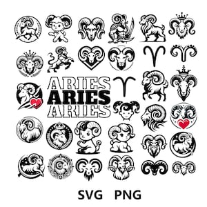Aries SVG Bundle, Zodiac Theme PNG SVG cut files, Digital Download