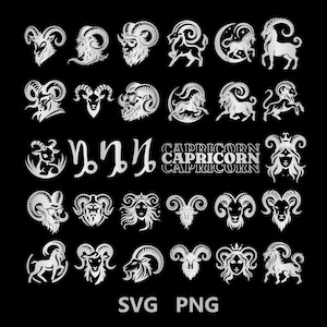Silver Capricorn SVG Bundle, Zodiac Sign Theme PNG SVG cut files, Digital Download