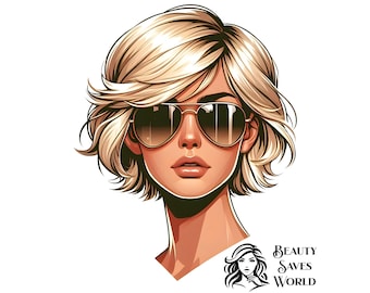 Blonde Woman Short Haired PNG, Beautiful Fashion Girl Clipart, Digital Download