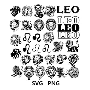 Leo Zodiac SVG Bundle, Zodiac Sign Theme PNG SVG cut files, Digital Download