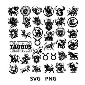 Taurus SVG Bundle, Bull Theme PNG SVG cut files, Digital Download