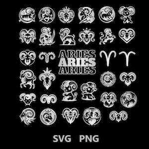 Silver Aries SVG Bundle, Zodiac Sign Theme PNG SVG cut files, Digital Download