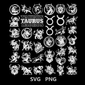 Silver Taurus SVG Bundle, Bull Theme PNG SVG cut files, Digital Download