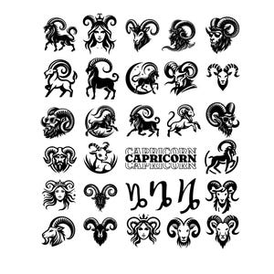 山羊座 SVG バンドル、星座テーマ PNG SVG カット ファイル、デジタル ダウンロード