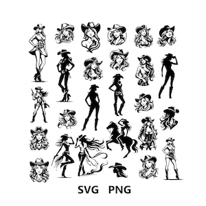 Cowgirl SVG PNG Bundle, 26 Western Designs for Cricut Silhouette, Country Girl Clipart