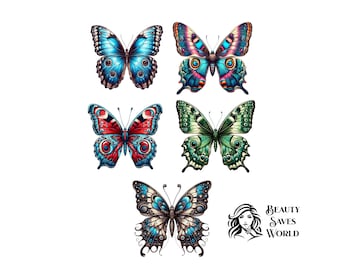 Exotic Butterfly PNG Bundle, Red Green Blue Butterfly Clipart, Digital Download
