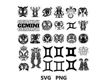 Gemini SVG Bundle, Zodiac Sign Theme PNG SVG cut files, Digital Download