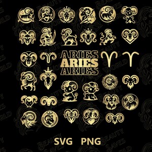 Gold Aries SVG Bundle, Zodiac Sign Theme PNG SVG cut files, Digital Download