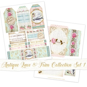 Antique Lace and Trim Collection Set, Digital Trims, shabby digital trims, junk journal ephemera, digital tags and envelopes image 2