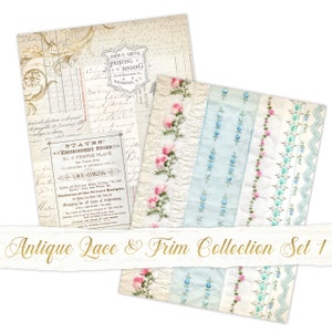 Antique Lace and Trim Collection Set, Digital Trims, shabby digital trims, junk journal ephemera, digital tags and envelopes image 3