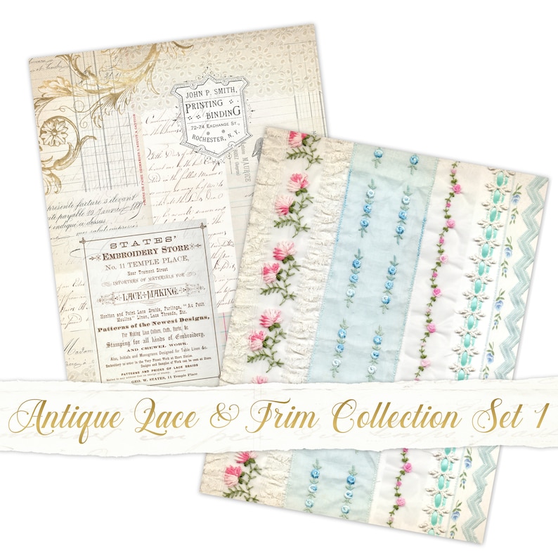 Antique Lace and Trim Collection Set, Digital Trims, shabby digital trims, junk journal ephemera, digital tags and envelopes image 3