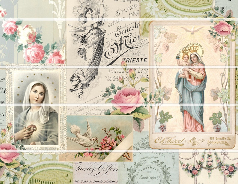 Vintage Rose Digital Prayer Book, Shabby Rose Journal Digital Roses, Digital Catholic Prayer BookMary Book image 2