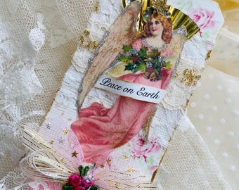 Vintage Christmas Angel Tag: Handmade Victorian Ornament