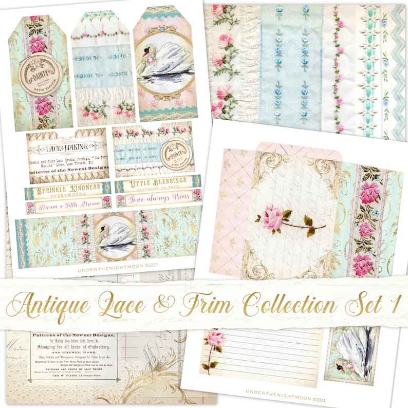 Antique Lace and Trim Collection Set, Digital Trims, shabby digital trims, junk journal ephemera, digital tags and envelopes image 4