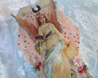 Vintage Christmas Angel, Angel Gift Tag, Mixed Media Angel Tag, Victorian Tag, Handmade Ornament