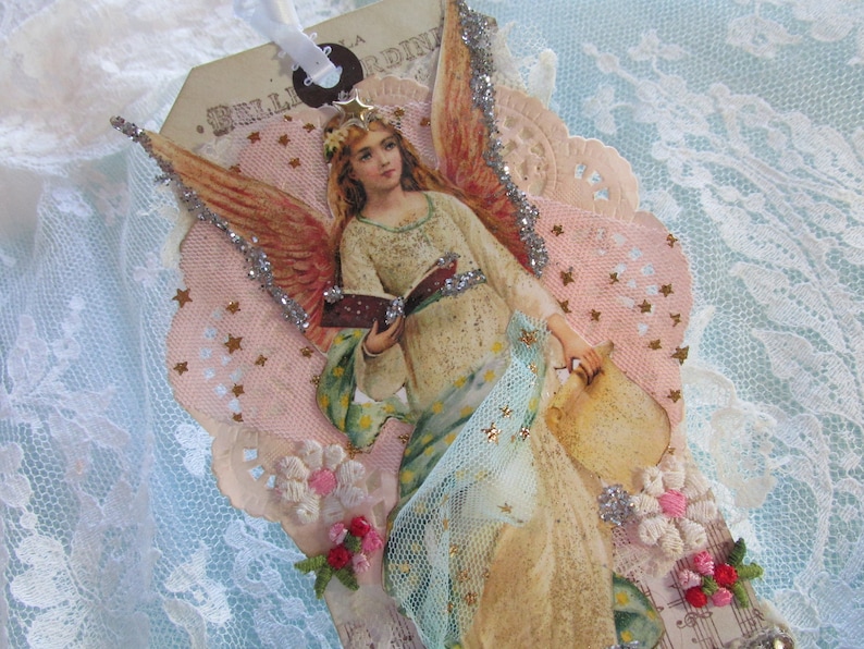 Vintage Christmas Angel, Angel Gift Tag, Mixed Media Angel Tag, Victorian Tag, Handmade Ornament image 1