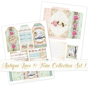 Antique Lace and Trim Collection Set, Digital Trims, shabby digital trims, junk journal ephemera, digital tags and envelopes