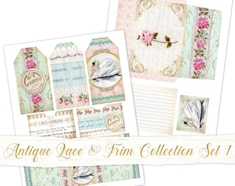 Antique Lace and Trim Collection Set, Digital Trims, shabby digital trims, junk journal ephemera, digital tags and envelopes