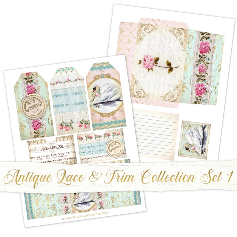 Antique Lace and Trim Collection Set, Digital Trims, shabby digital trims, junk journal ephemera, digital tags and envelopes image 1