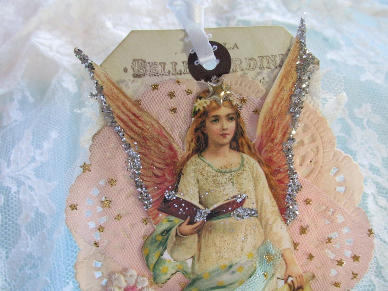 Vintage Christmas Angel, Angel Gift Tag, Mixed Media Angel Tag, Victorian Tag, Handmade Ornament image 2