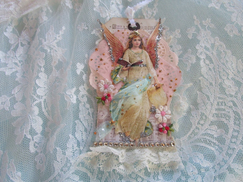 Vintage Christmas Angel, Angel Gift Tag, Mixed Media Angel Tag, Victorian Tag, Handmade Ornament image 4