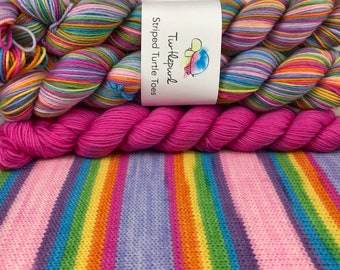 Lady Amalthea - With Pink Heel and Toe Skein - Hand Dyed Self Striping Sock Yarn