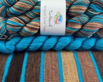 Save a Horse - With Turquoise Heel and Toe Skein - Hand Dyed Self Striping Sock Yarn