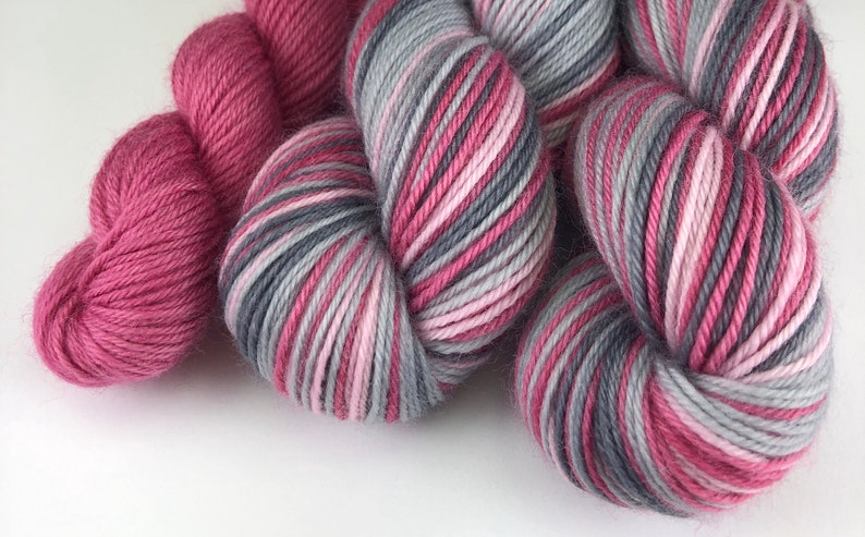Tickled Pink With Raspberry Pink Heel and Toe Skein Hand Dyed Self Striping Sock Yarn image 4