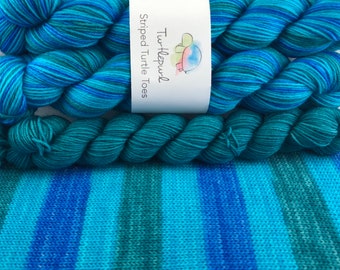 Cannonball - With Teal Heel and Toe Skein - Hand Dyed Self Striping Sock Yarn