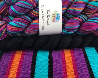 The Artist B-Side - With Black Heel and Toe Skein -  Hand Dyed Self Striping Sock Yarn