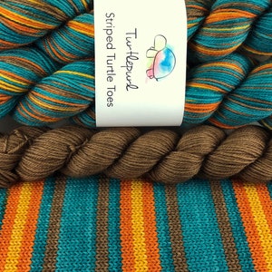 It Takes A Village - With Brown Heel and Toe Skein - Hand Dyed Self Striping Sock Yarn