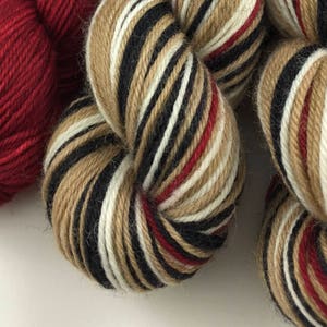 Trenchcoat With Deep Red Heel and Toe Skein Hand Dyed Self Striping Sock Yarn Ready to ship by May 8th image 4