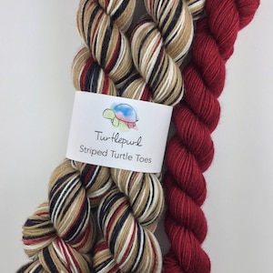 Trenchcoat With Deep Red Heel and Toe Skein Hand Dyed Self Striping Sock Yarn Ready to ship by May 8th image 3