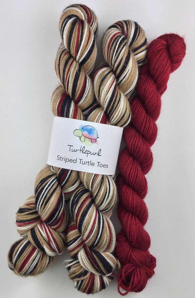 Trenchcoat With Deep Red Heel and Toe Skein Hand Dyed Self Striping Sock Yarn Ready to ship by May 8th image 3