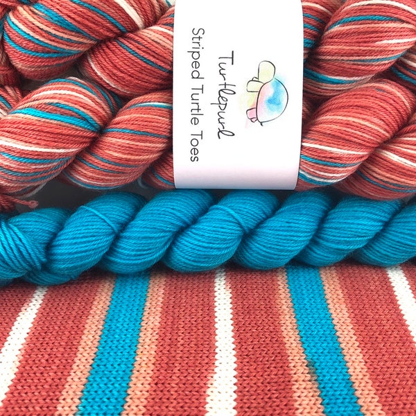 Down Under - With Turquoise Heel and Toe Skein - Hand Dyed Self Striping Sock Yarn