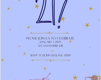 21st Birthday Invitation, Customizable Invitation Template Download