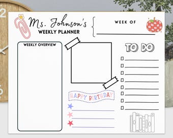 Agenda hebdomadaire personnalisé pour professeur, cadeau de remerciement pour un enseignant, rentrée des classes, agenda personnalisé pour enseignant, agenda éducateur, cadeau pour enseignant
