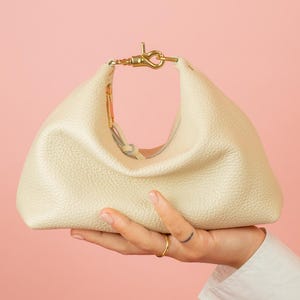 Chic Leather Shoulder Bag, Modern Leather Handbag in Bone White