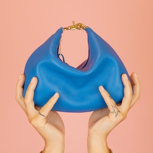 Leather Crescent Handbag, Everyday Leather Shoulder Bag in Matisse Blue