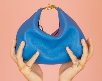 Leather Crescent Handbag, Everyday Leather Shoulder Bag in Matisse Blue