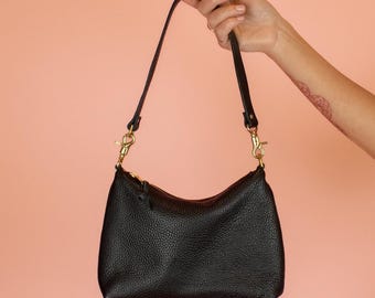 Black Leather Shoulder Bag, Everyday Leather Handbag, 90's style Shoulder Bag