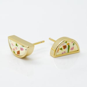 Terrazzo Stud Earring Set in Gold Half Moon, Modern Stone Jewelry, Geometric Statement Earrings Terrazzo