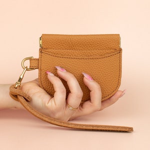 Leather Wallet Pouch, Minimal Card Case in Caramel Brown Leather