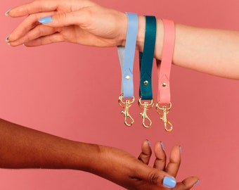 Leather Wristlet Keychain in Colorful Leather, Minimal Keychain Wristlet Strap, 3rd Anniversary Gift Leather