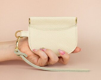 Leather Wristlet Wallet, Cute Leather Cardholder in Bone White